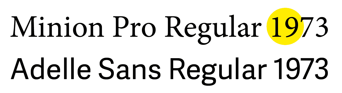 Schriftvergleich zwischen Minion Pro Regular und Adelle Sans Regular bezüglich Zifferndarstellung