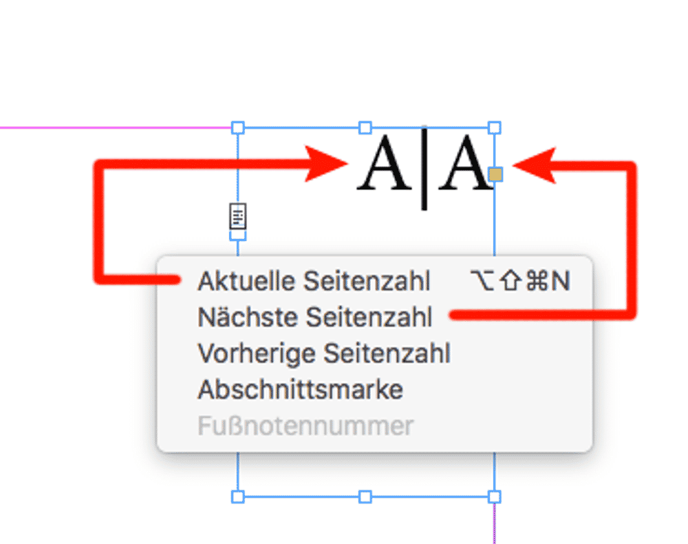 Aktuelle und nächste Seitenzahl in einem Textkasten in InDesign