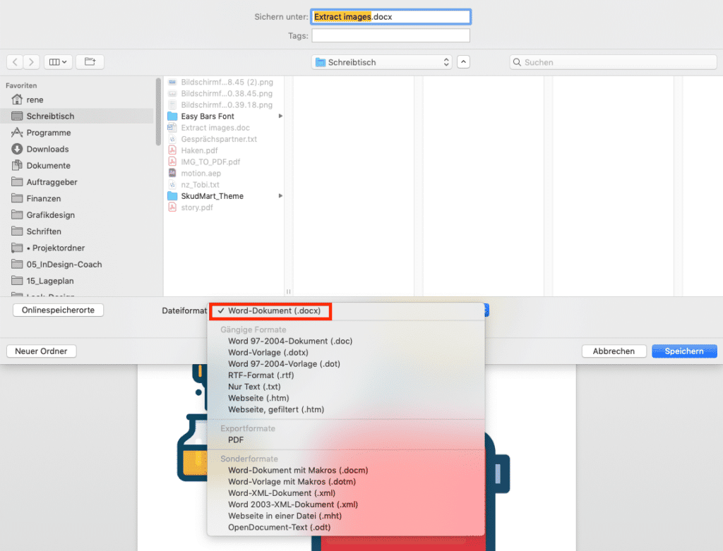 Speichern-Dialog in Word