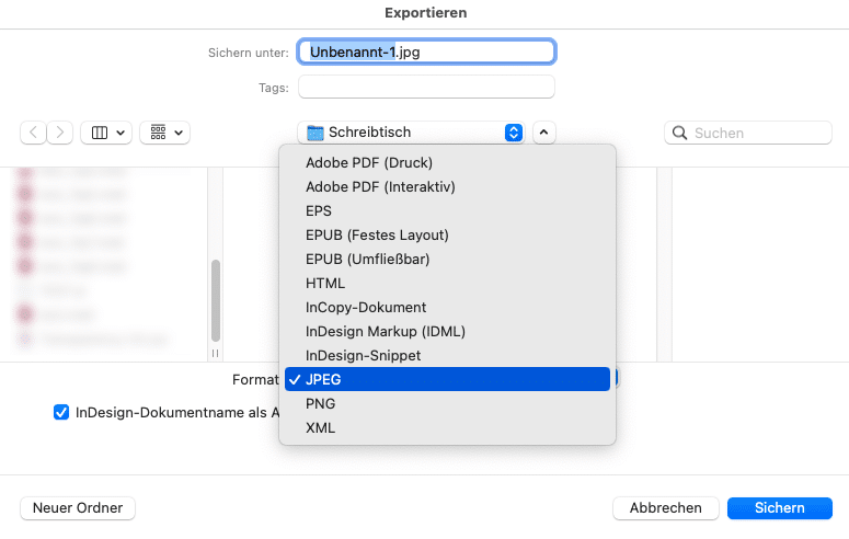 InDesign Export-Dialog