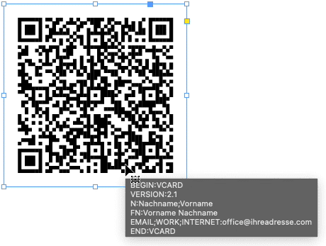 Informationen zu einem QR-Code bei Maus-Hover