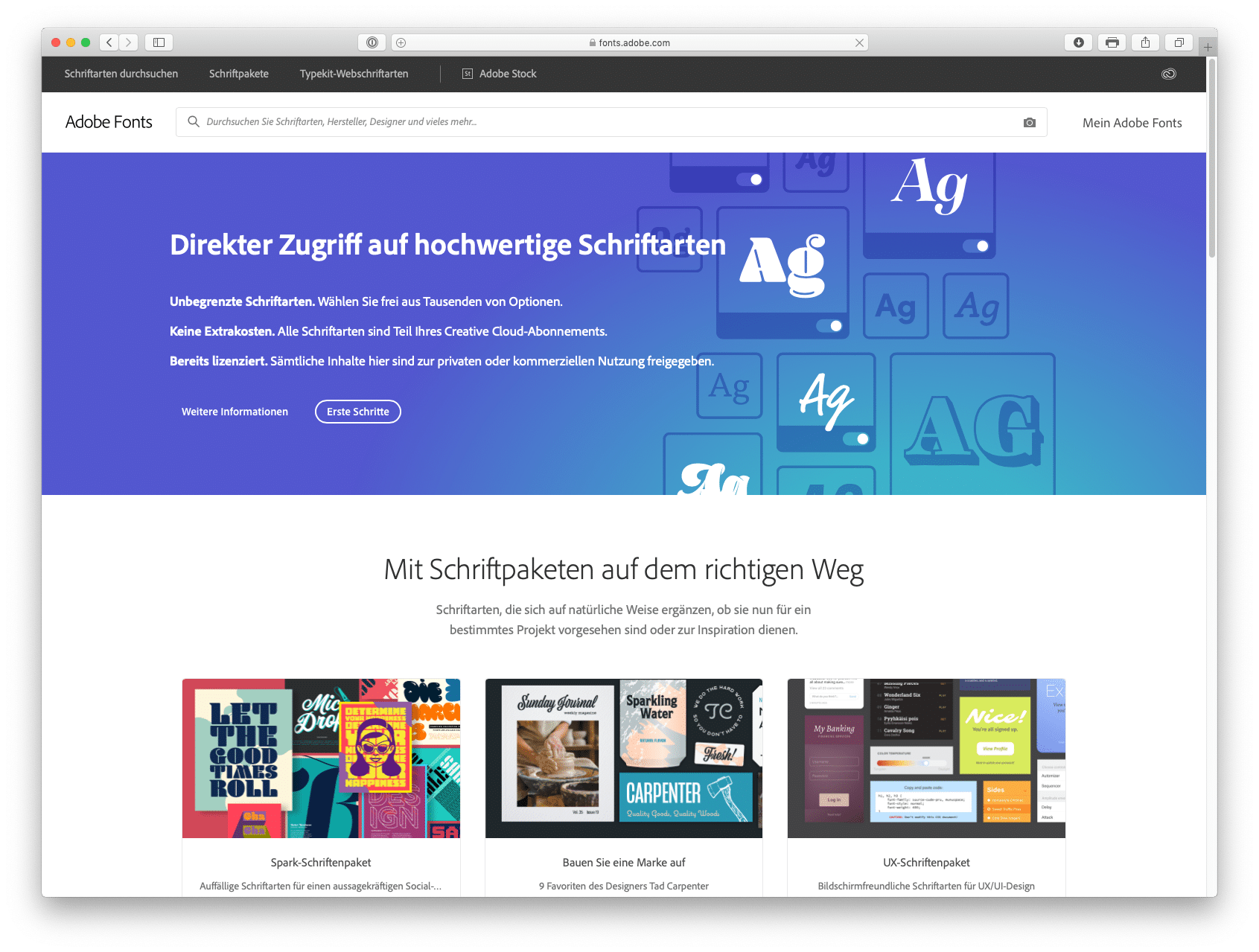 Screenshot der Adobe Fonts Website