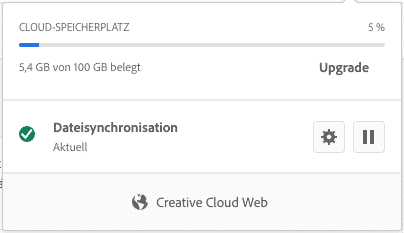Screenshot zu Angaben über den Zustand der Dateisynchronisation der Adobe Creative Cloud
