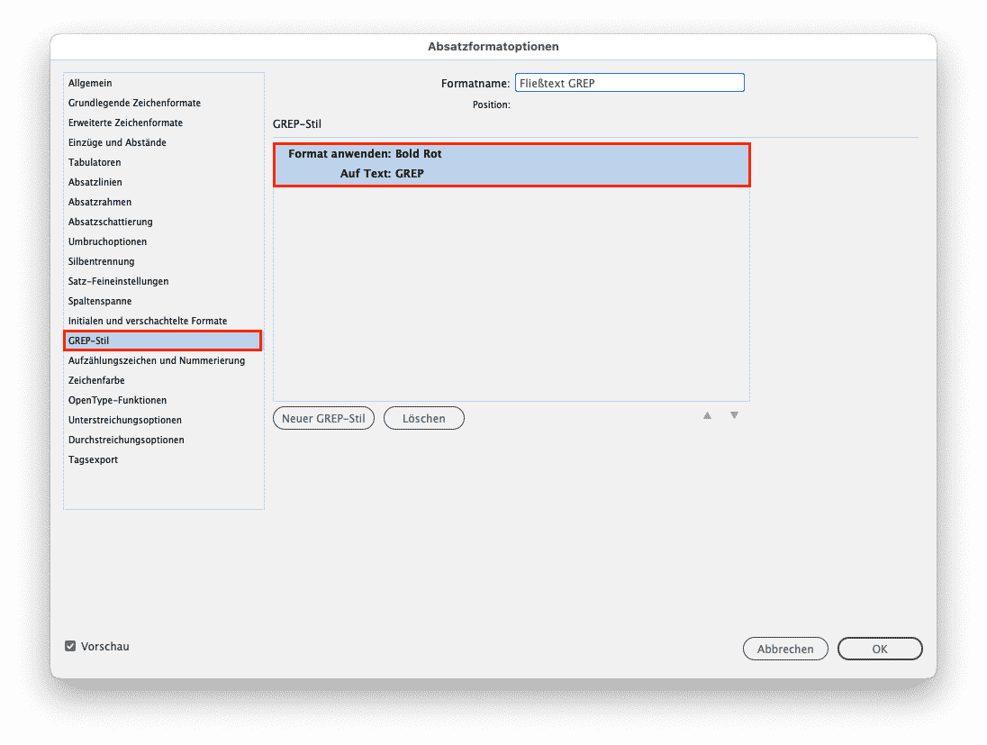 Absatzformatoptionsdialog