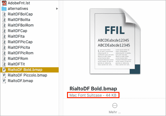 Anzeige eines »Schriftenkoffers« in macOS Finder