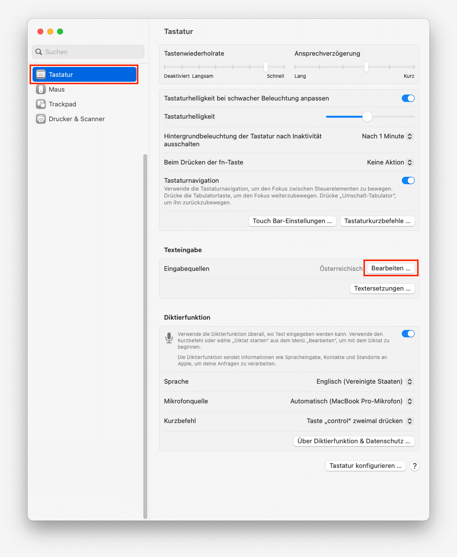 Die macOS Systemeinstellungen im Bereich Tastatur