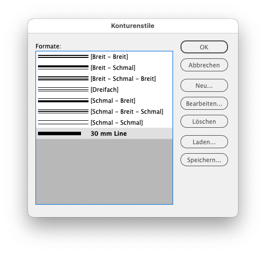 Optionsdialog für Konturenstile in InDesign