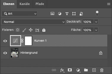Ebenenbedienfeld in Photoshop mit einer Hintergrundebene und einer Gradationskurben-Einstellungsebene