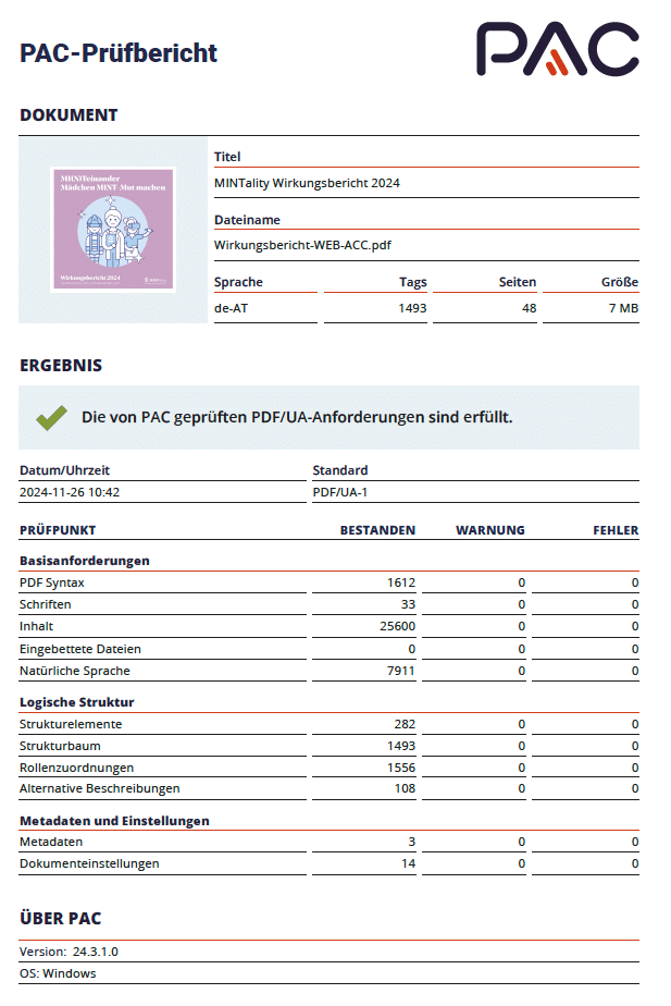 Prüfbericht eines barriefreien Dokuments mit dem PDF Accessibility Checker PAC