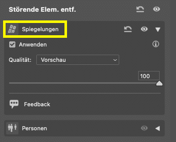 Screenshot Photoshop Camera Raw Filter Bereich Störungen entfernen