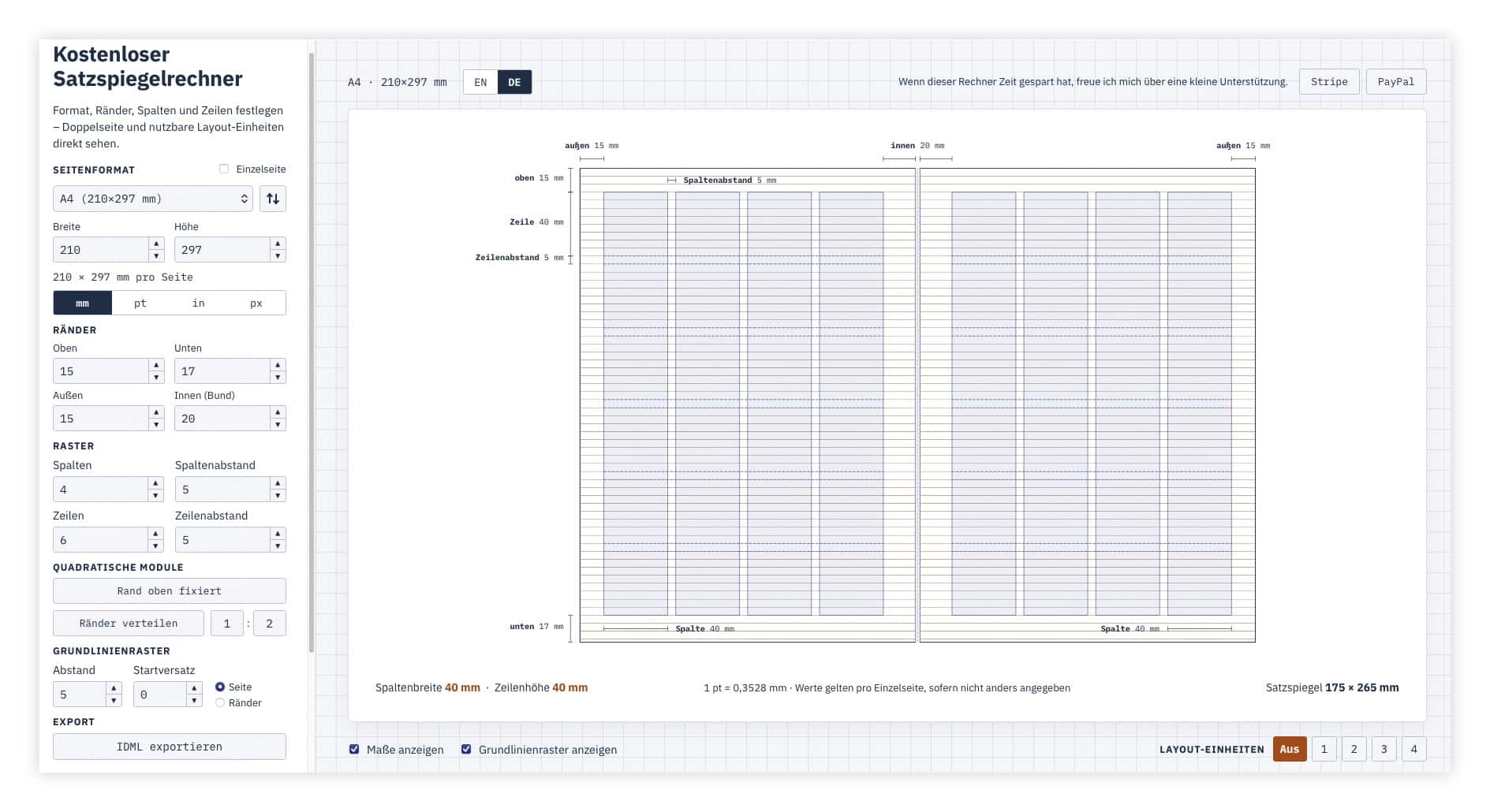 User Interface kostenloser Rasterrechner